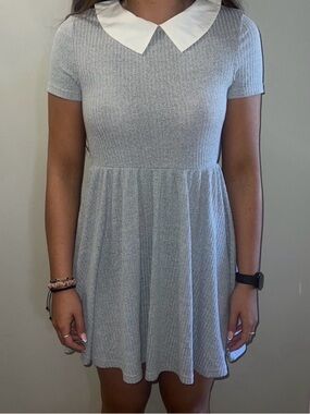 Windsor Light Gray Knit Mini Dress with White Peter Pan Collar